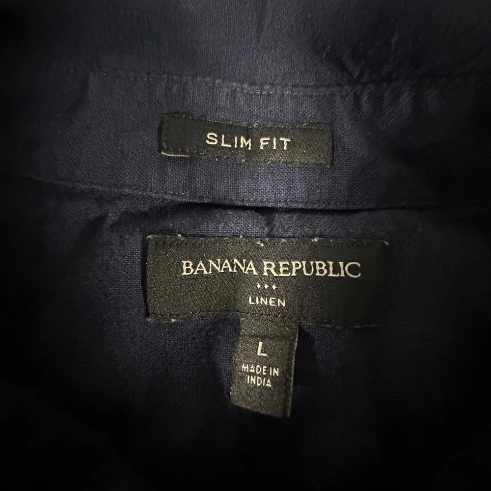Banana Republic Button Down Shirt Mens Large Blue Slim Fit Linen Cotton SS